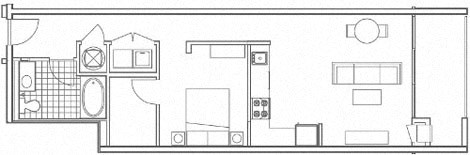 Floor plan for 1 bed, 1 bath, 850 sqft